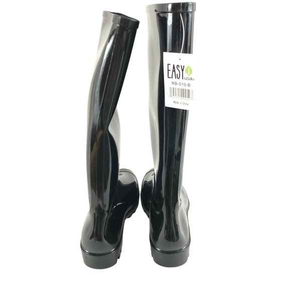 Easy USA Womens Rain Boots Rubber Slip On Black Basic Size 8 - Picture 3 of 4